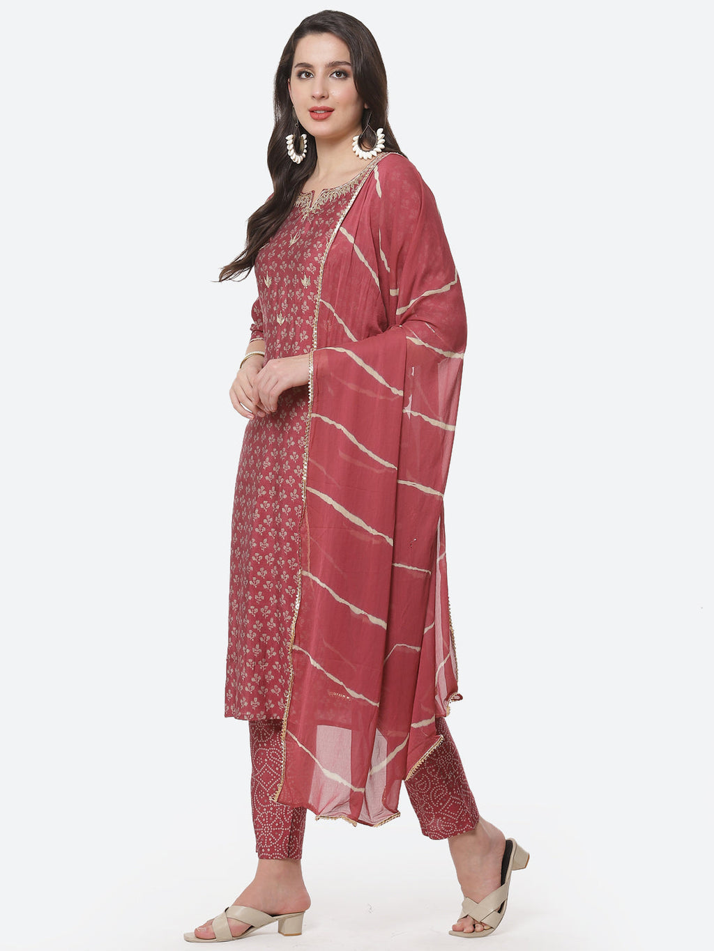 Cotton Muslin Printed Kurti With Pant And Dupatta