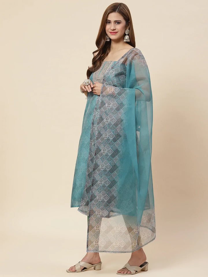Neck Embroidered Chanderi Unstitched Suit Piece With Dupatta