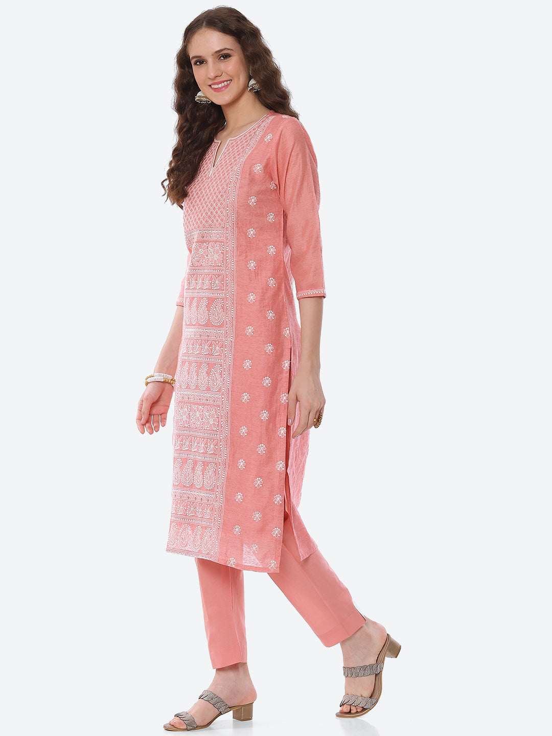 Resham Embroidered Chanderi Kurta With Pant