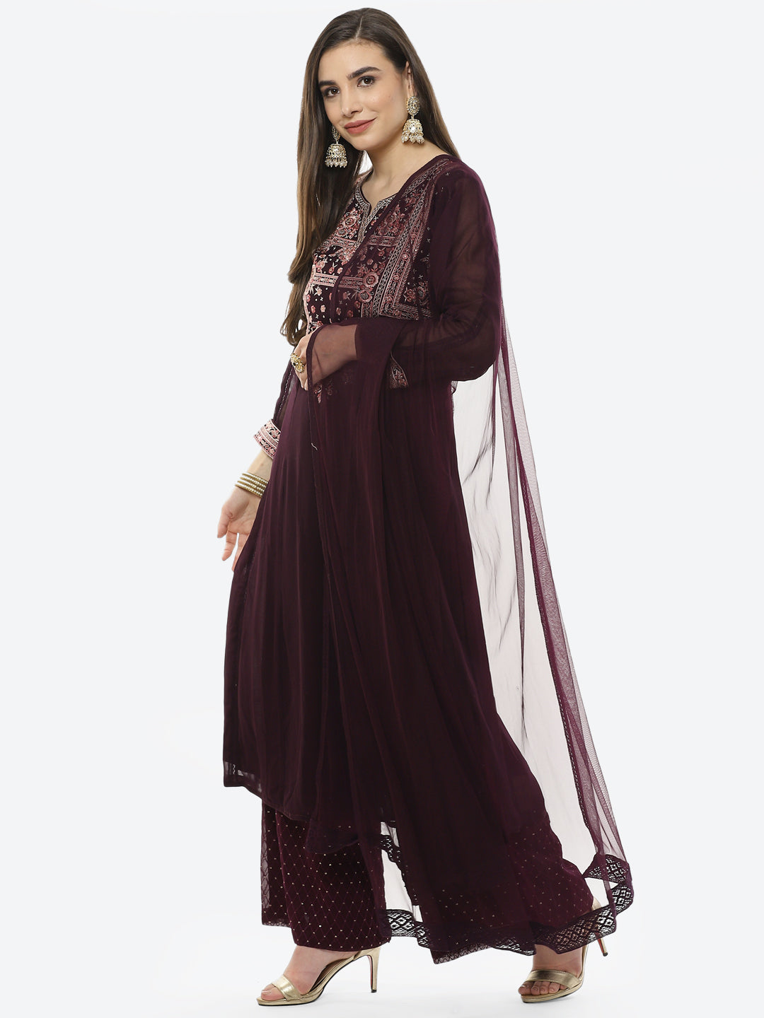 Embroidered Georgette Stitched Salwar Kameez With Net Dupatta