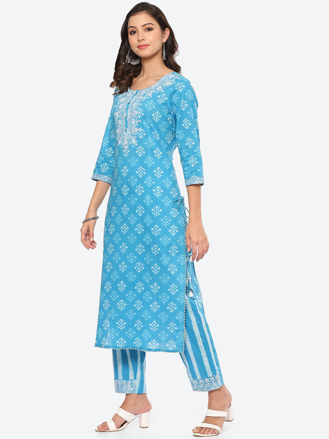 Sequin Work Printed Cotton Kurta With Pant