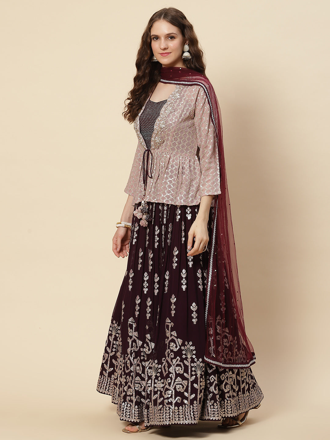 Gota Embroidered Georgette Choli Jacket With Lehenga &amp; Net Dupatta