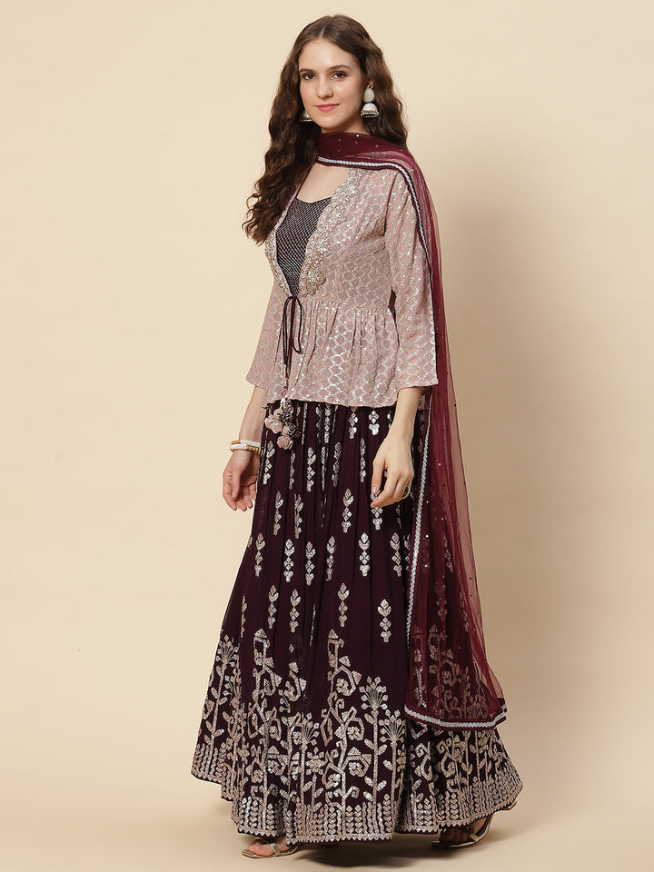 Gota Embroidered Georgette Choli Jacket With Lehenga &amp; Net Dupatta