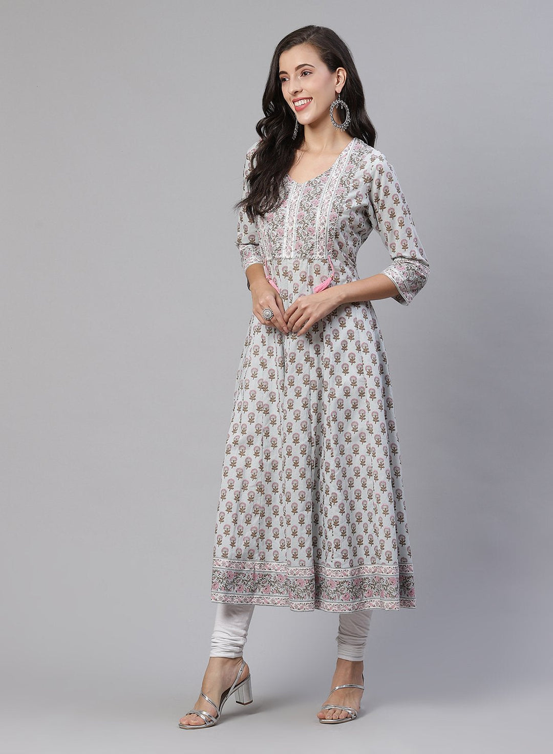 Printed Cotton Anarkali Kurti With Yoke Detail