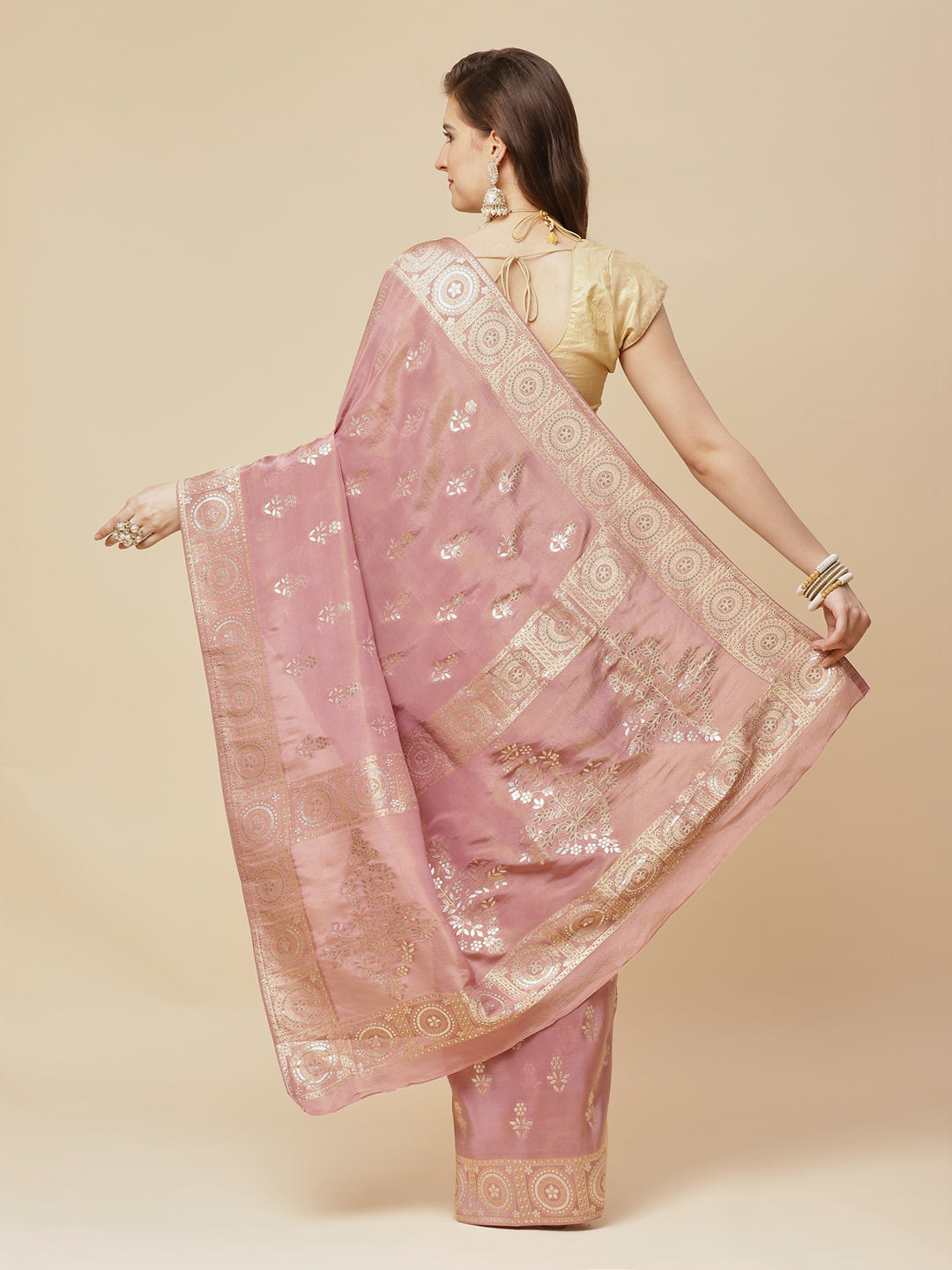 Zari Border Booti Banarasi Woven Saree