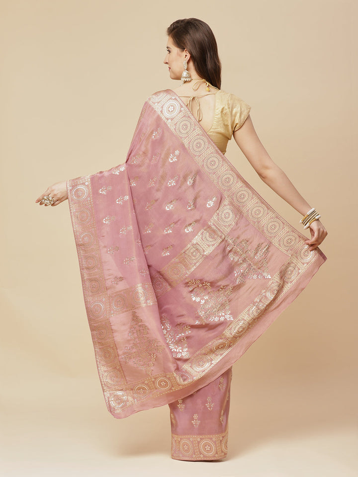 Zari Border Booti Banarasi Woven Saree