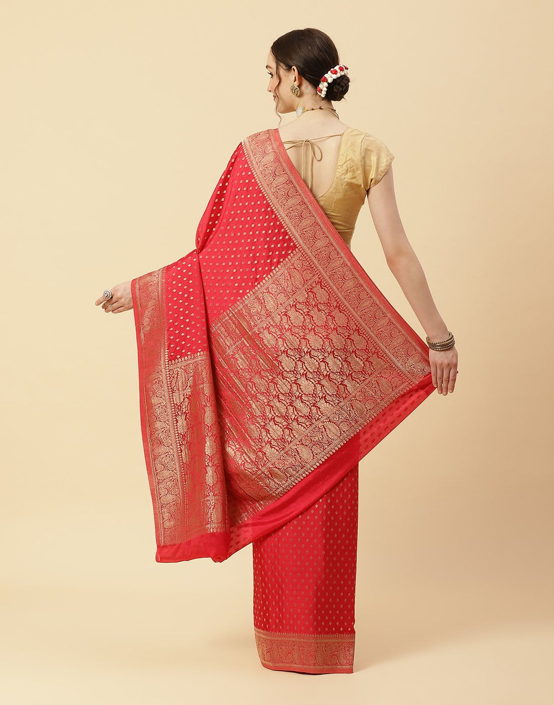 Plain Zari Booti Border Art Georgette Saree