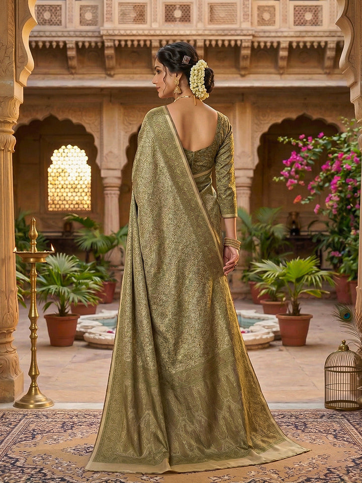 Aqua Green Woven Design Satan Resham Banarasi Saree
