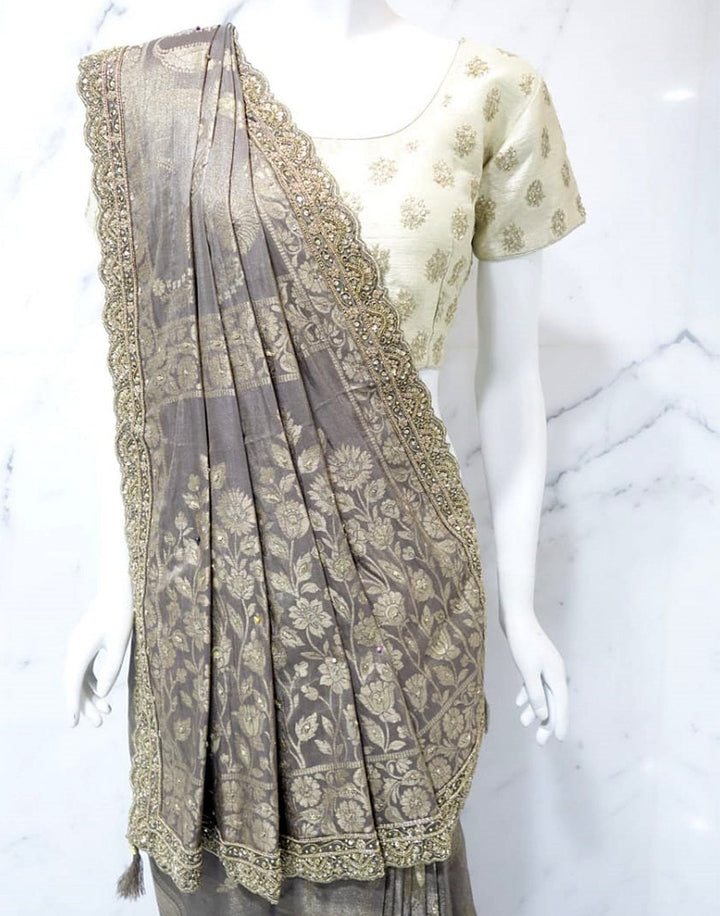 MBZ Meena Bazaar-Beige Banarasi Tissue Saree
