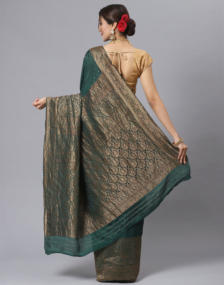 MBZ Meena Bazaar-Navy Blue Woven Crape Plain Saree