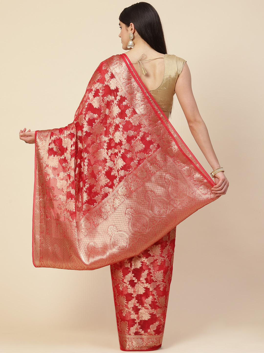Floral Zari Jaal Organza Woven Saree