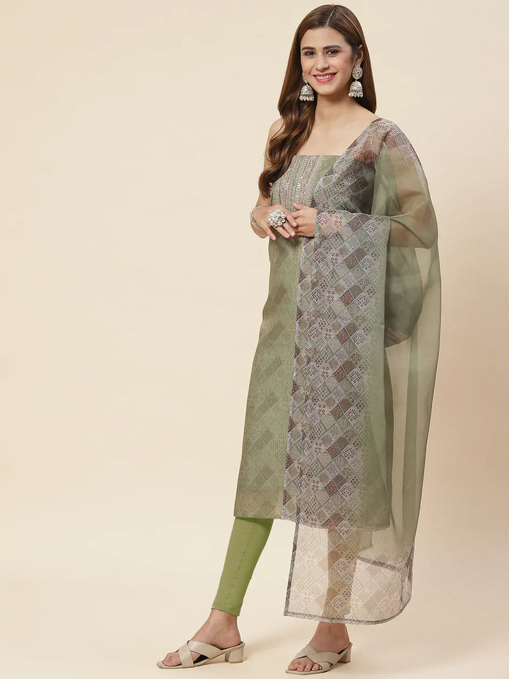 Neck Embroidered Chanderi Unstitched Suit Piece With Dupatta