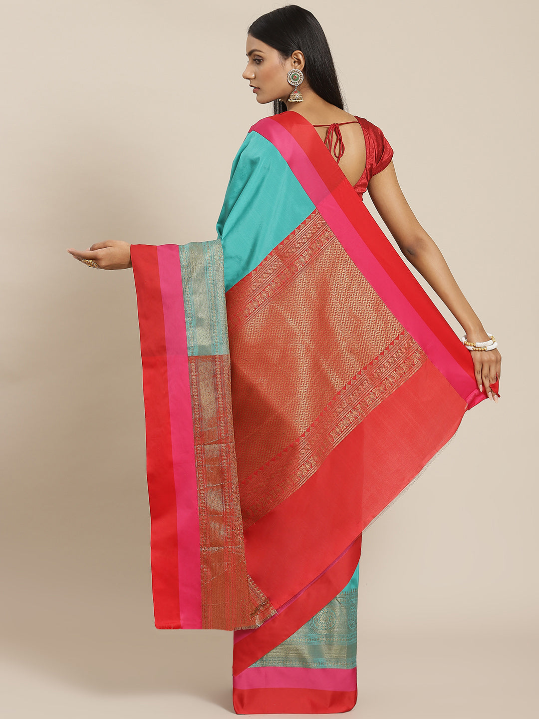 Plain Zari Border Cotton Woven Saree