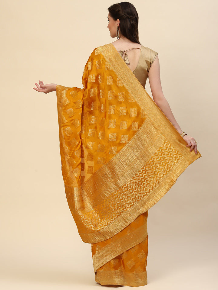 Zari Border Booti Organza Plain Saree