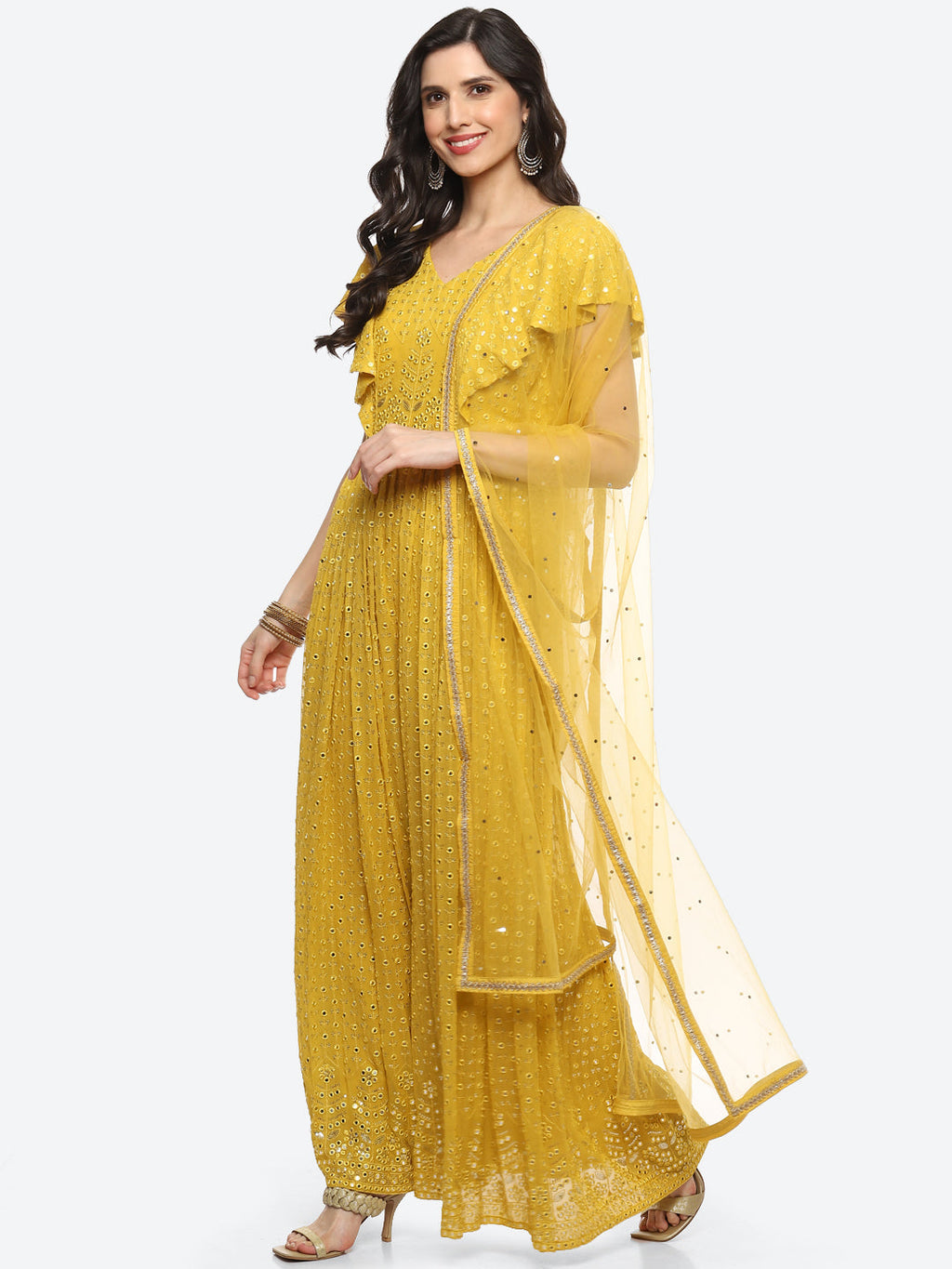 Mirror Booti Georgette Net Dupatta Gown Dress