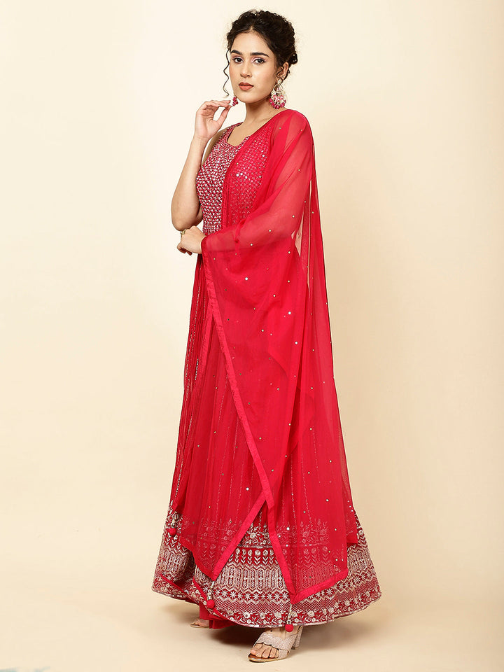 Embroidered Georgette Kurta With Pants &amp; Dupatta