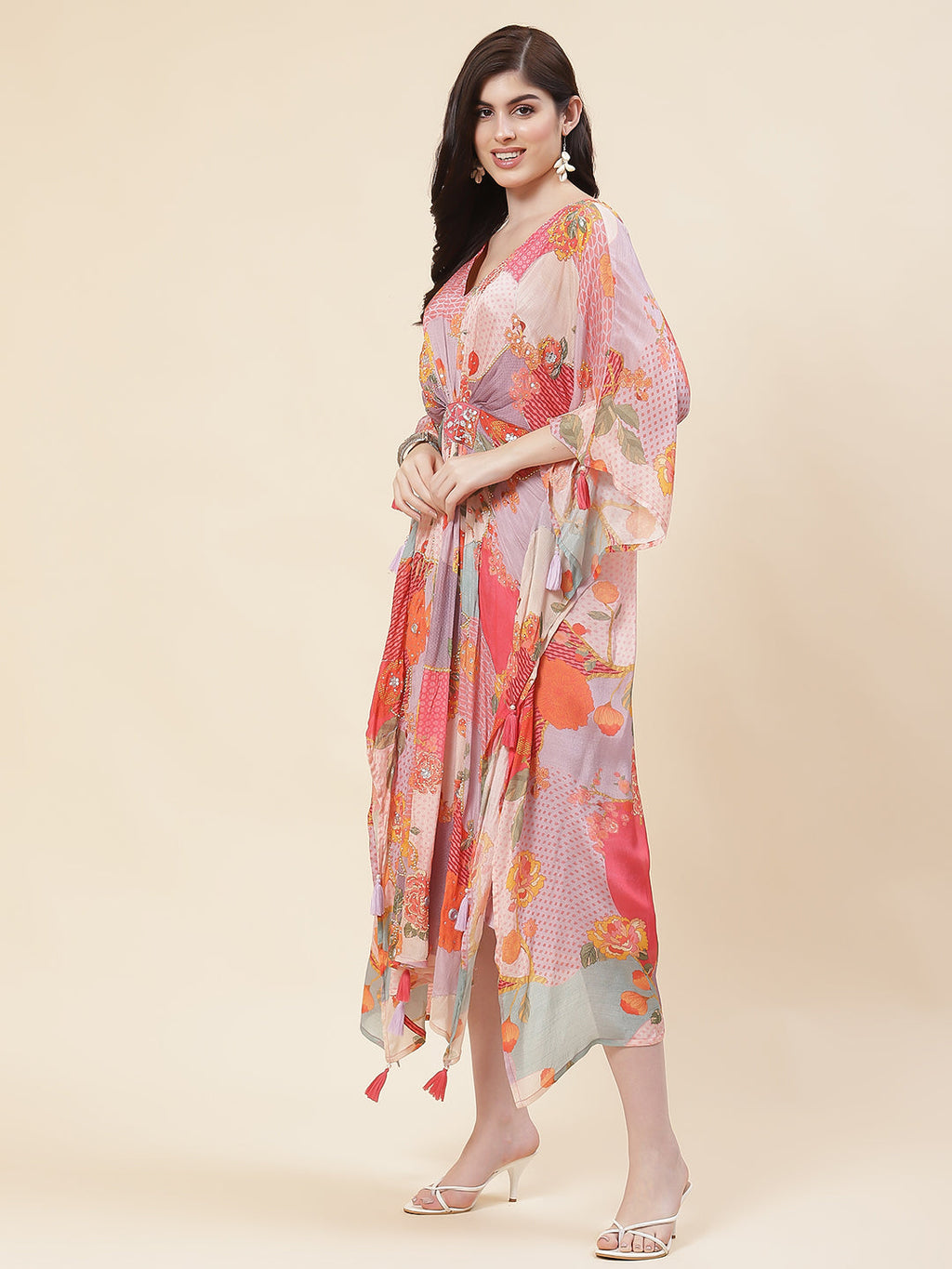 Floral Printed Kaftan Muslin Kurta With Inner