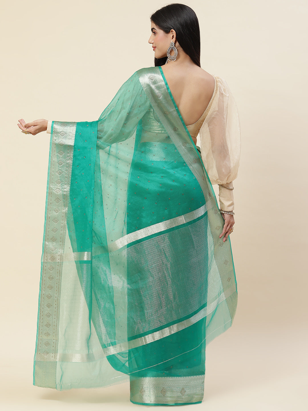 Stone Work Plain Organza Saree