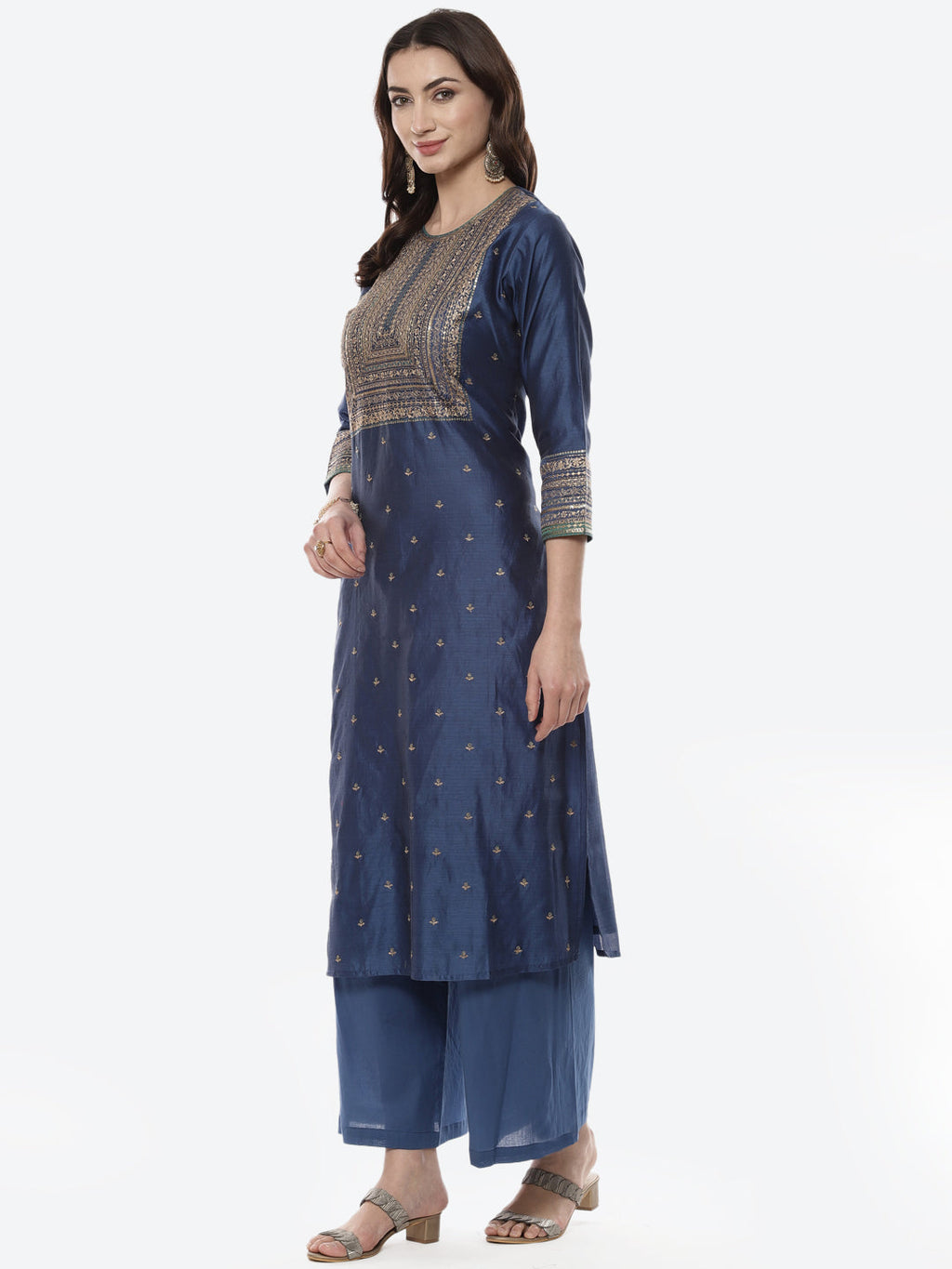 Zari Work Embroidered Chanderi Kurti With Palazzo