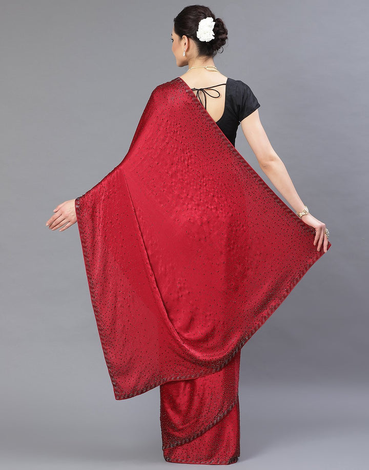 Crepe Embroidery Red Saree