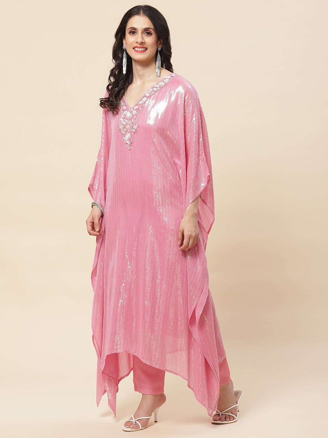Sequin Embroidered Georgette Kurta With Pants