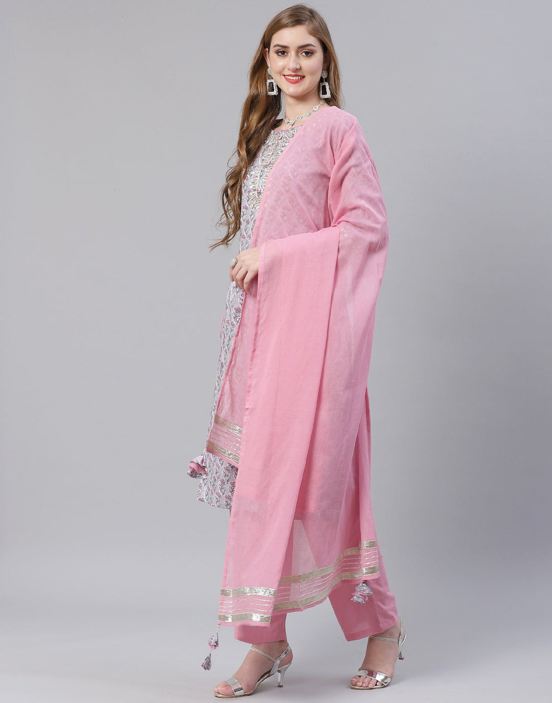 Grey Cotton Salwar Kameez Stitched Suit