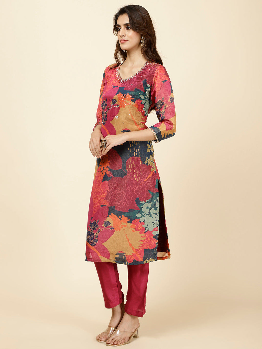 Floral Printed Georgette Kurta With Pants