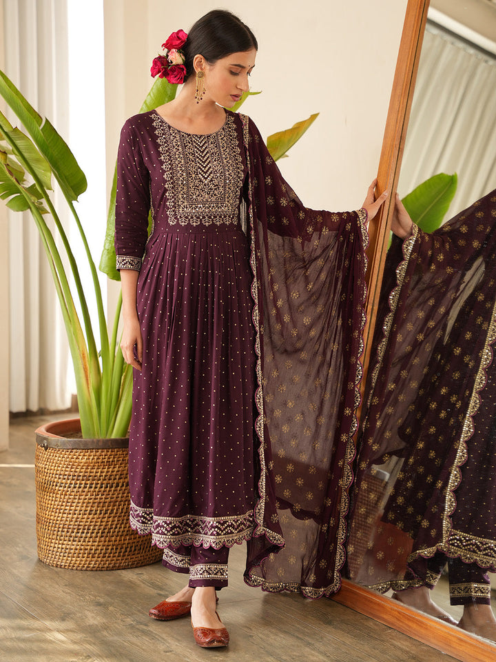 Sequin Embroidered Cotton Kurta With Pants &amp; Dupatta