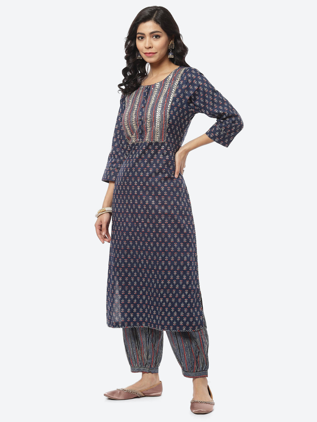 Printed Gota Work Cotton Kurti With Pant