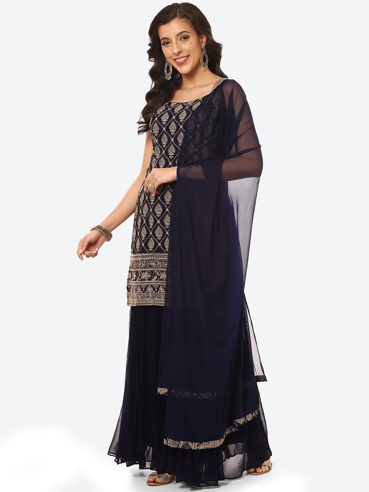 Resham Jaal  Georgette Kurti With Garara With Net Dupatta