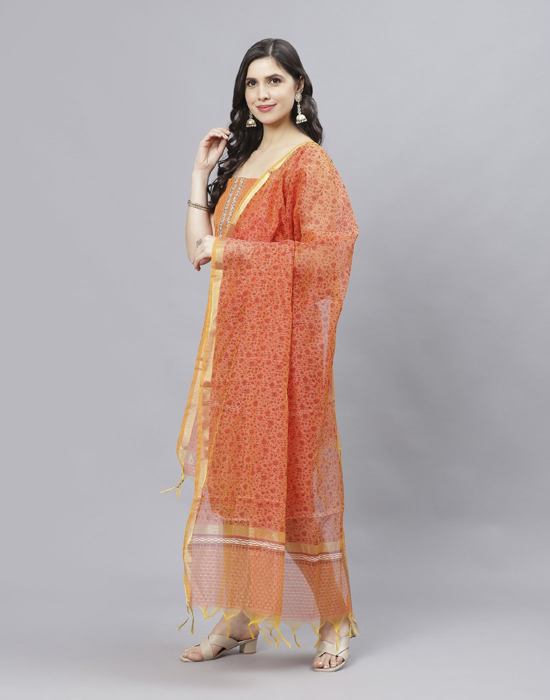 Printed Chanderi Suit Piece With Dupatta
