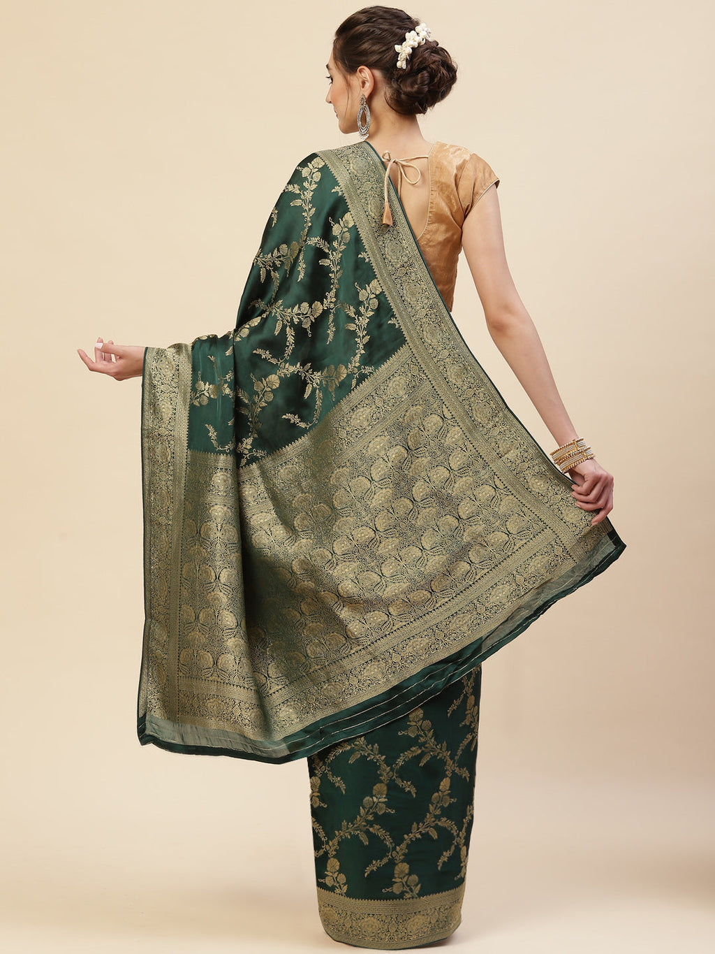 Floral Zari Jaal Satin Woven Saree