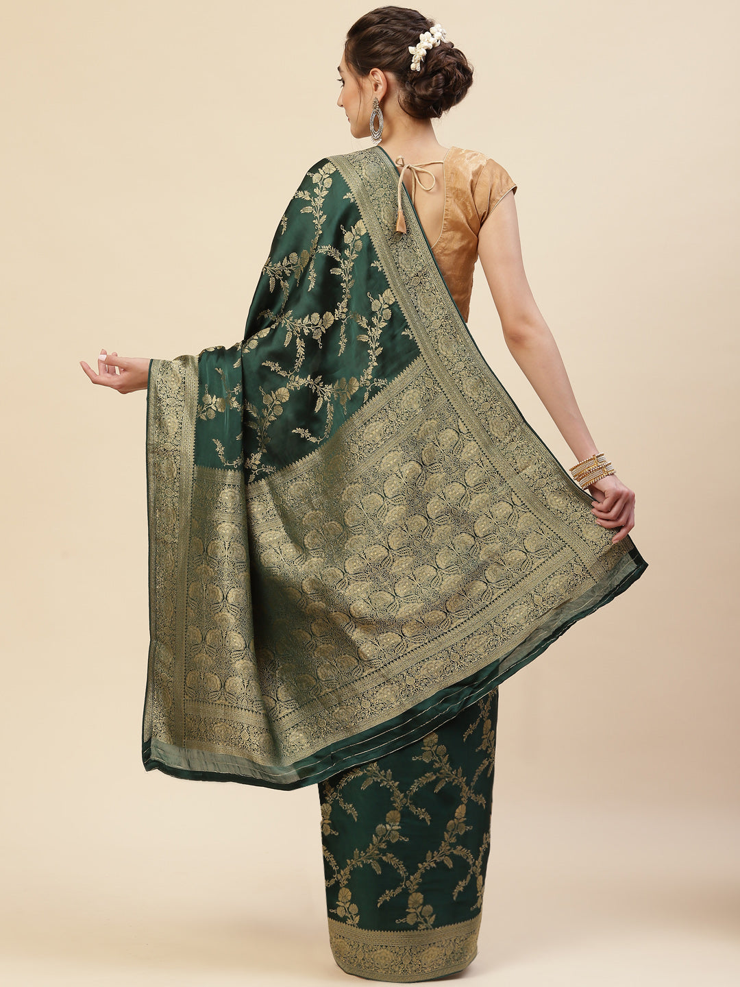 Floral Zari Jaal Satin Woven Saree