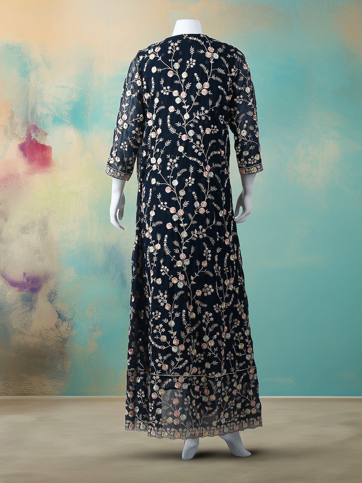 Embroidered Georgatte Gown With Jacket