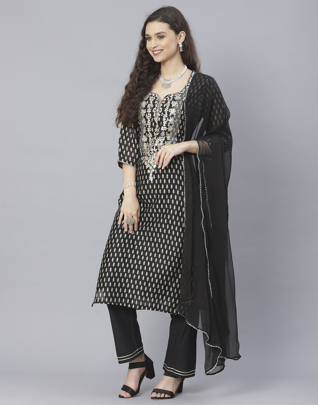 Black Cotton Chanderi Salwar Kameez
