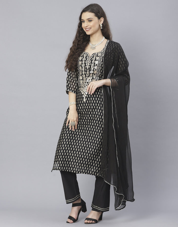 Black Cotton Chanderi Salwar Kameez