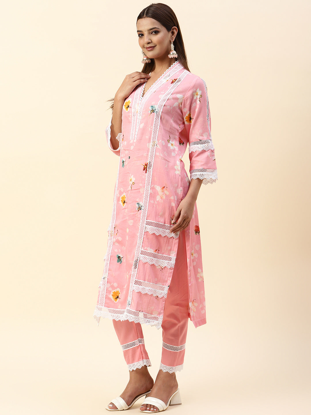 Floral Printed Cotton Kurta With Pants