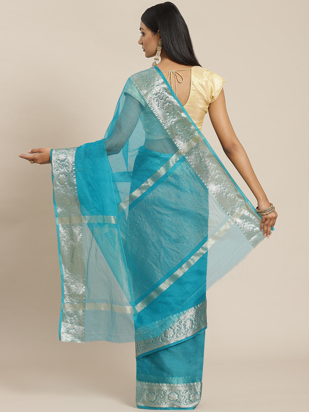 Zari Border Organza Plain Saree