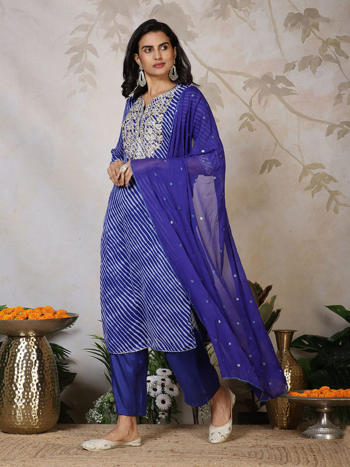 Embroidered Georgette Kurta With Pants &amp; Dupatta