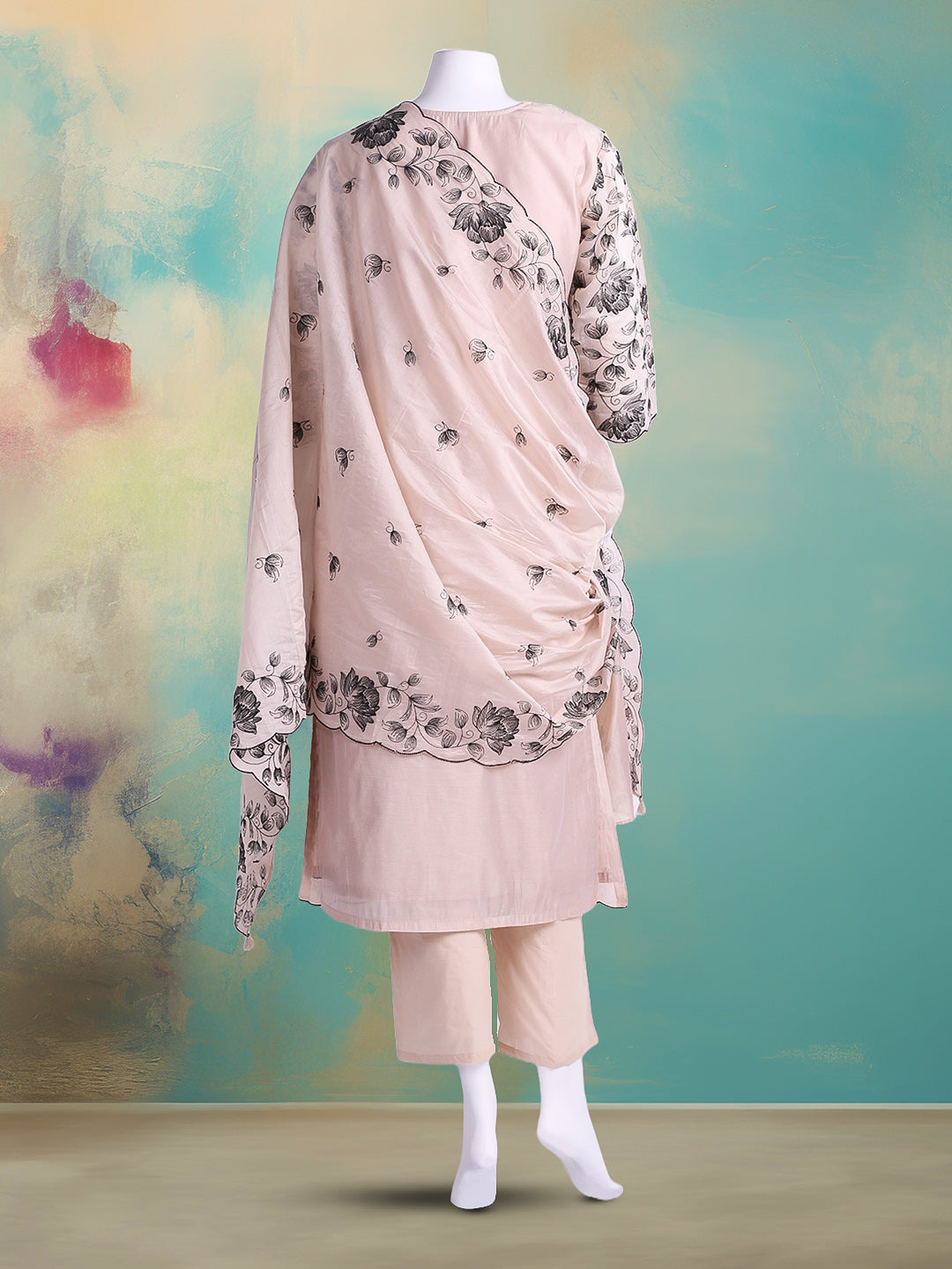 Embroidered Chanderi Kurta With Pant &amp; Dupatta