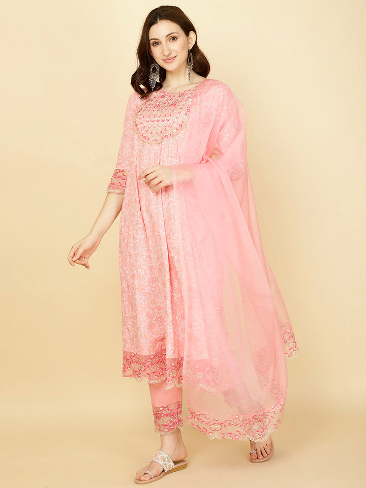 Booti Printed Cotton Kurta With Pants &amp; Dupatta