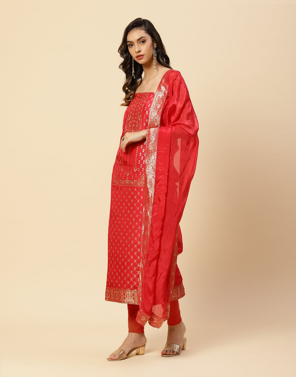 Embroidered Art Handloom Suit Piece With Crepe Dupatta