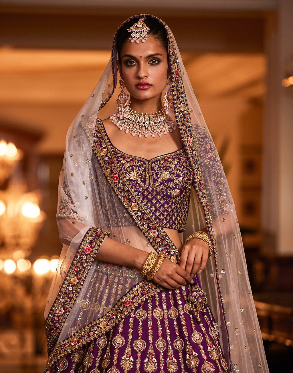 Embroidered Art Handloom Dupion Bridal Lehenga With Net Dupatta