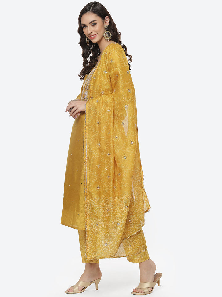 Printed Cotton Kurti With Pant And Dupatta
