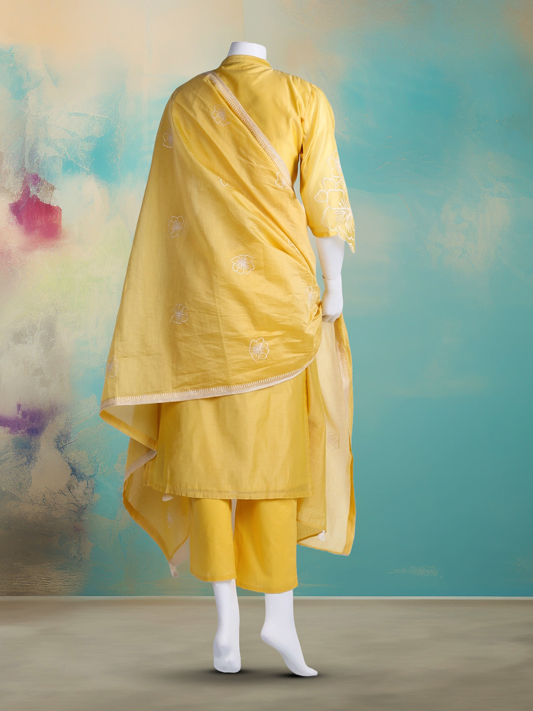 Embroidered Chanderi Kurta With Pant &amp; Dupatta
