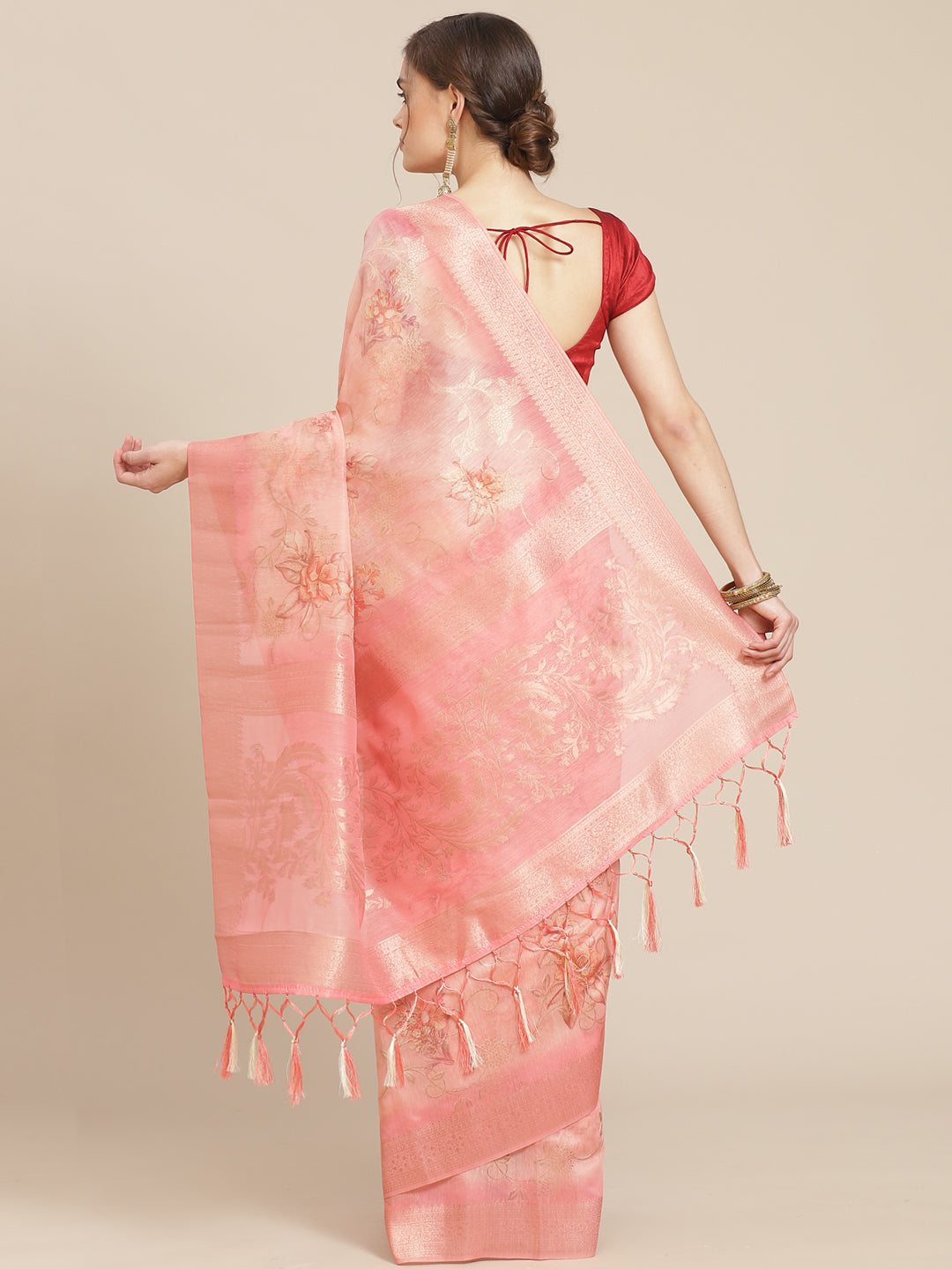 Digital Floral Printed Banarasi Pallu Cotton Chanderi Saree