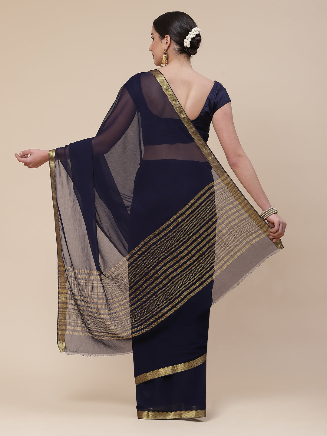 Piped Border Chiffon Plain Saree