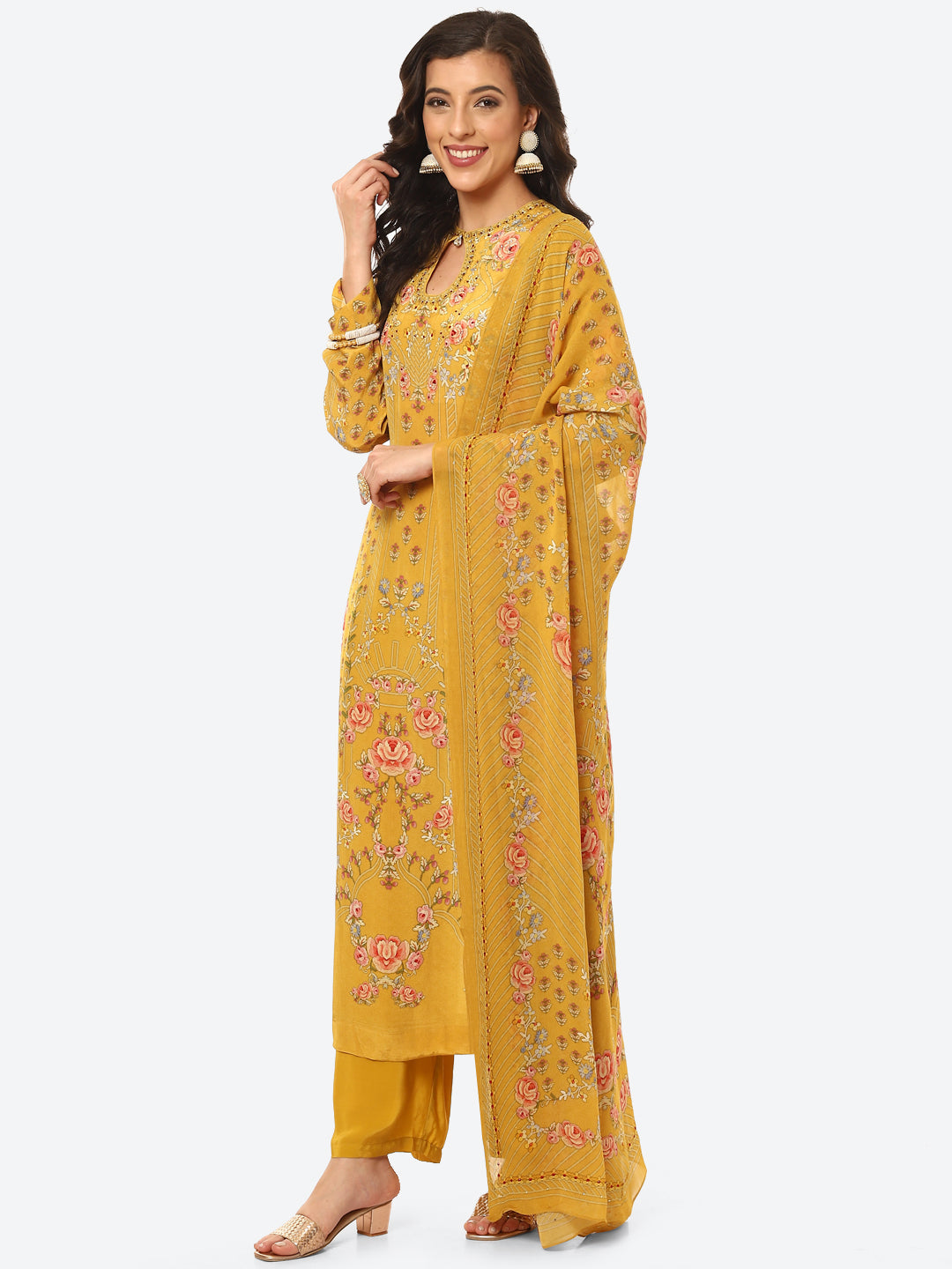Digital Printed Crepe Kurta With Palazzo &amp; Georgette Dupatta