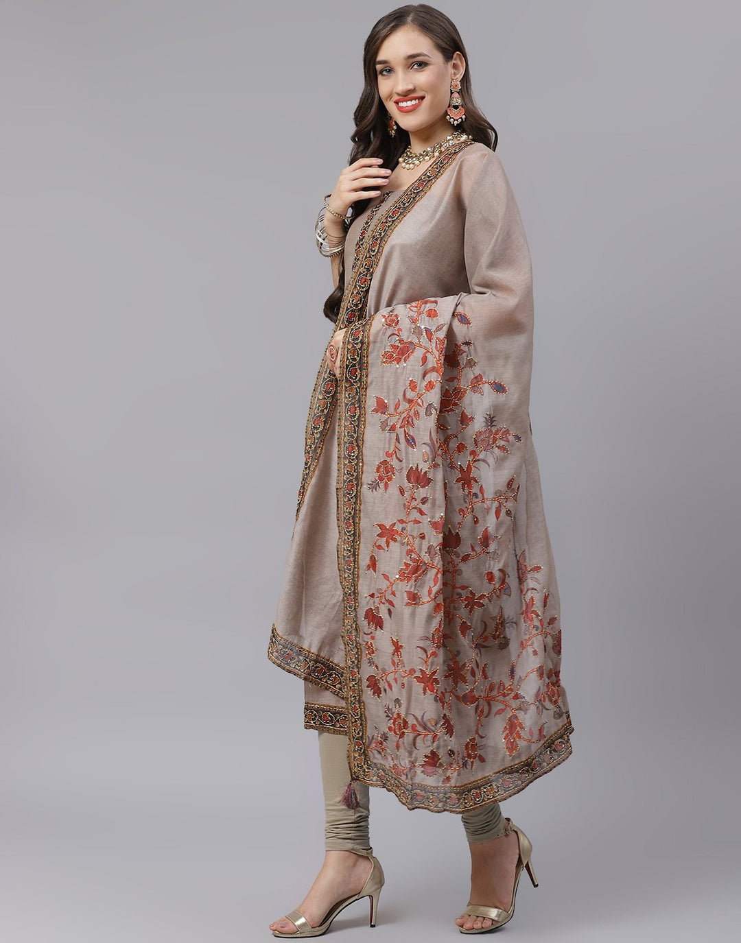 Chanderi Embroidered Suit Piece with fancy dupatta