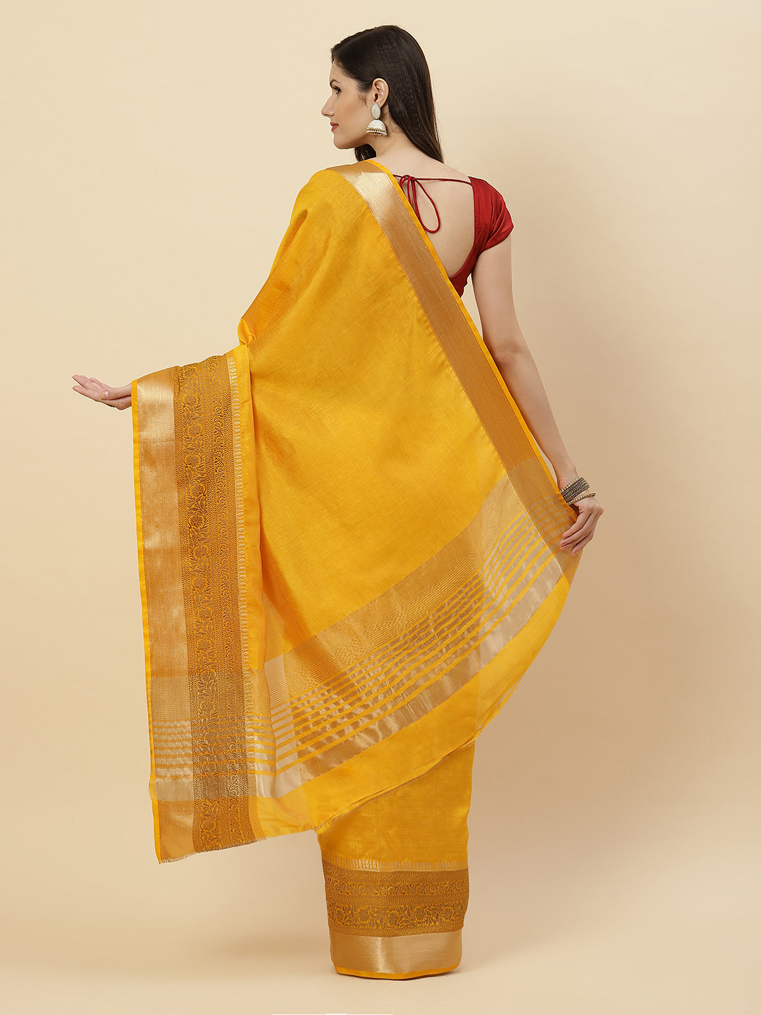 Plain Zari Border Handloom Woven Saree
